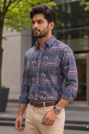 Blue Full Sleeve Ajrakh Printed Cotton Mens Shirt 10071164