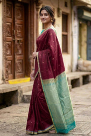 Maroon Kanjivaram Pure Silk Saree with Zari Border 10077897