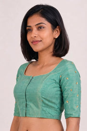 Green Aari Embroidered Chanderi Silk Cotton Blouse 10068925