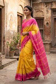 Yellow Semi Tussar Saree with Zari Border 10078213