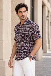 Black Half Sleeve Jahota Printed Cotton Mens Shirt 10074315