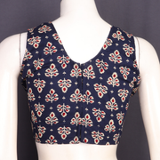 Navy Blue Sleeveless Cotton Block Printed Padded Blouse 10077151