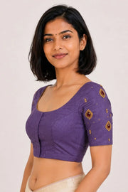 Purple Aari Embroidered Tussar Silk  Blouse 10077714