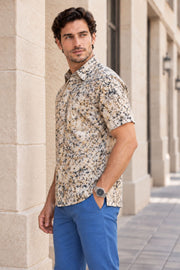 Black Half Sleeve Batik Printed Cotton Mens Shirt 10076353
