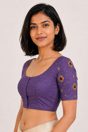 Purple Aari Embroidered Tussar Silk  Blouse 10077760
