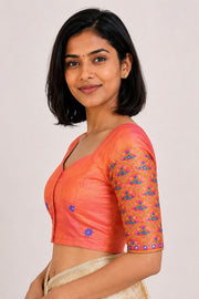 Pink Aari Embroidered Silk Blouse 10077731