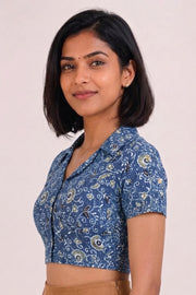Blue Ajrakh Printed Cotton Blouse 10072503