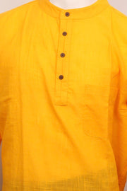 Yellow Full Sleeve Slub Cotton Shirt Length Men's Kurta 10077842