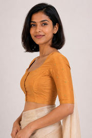 Mustard Yellow Aari Embroidered Tussar Silk Blouse 10070434