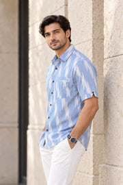 Blue Half Sleeve Handloom Ikat Cotton Men's Shirt 10077851