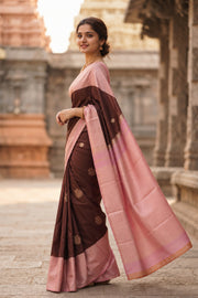 Brown Korvai Kanjivaram Silk Saree with Zari Border 10077916