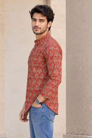 Red Full Sleeve Kalamkari Print Raglan Men's Shirt 10077844