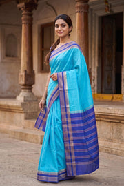 Blue Semi Mysore Crepe Silk Saree 10077794