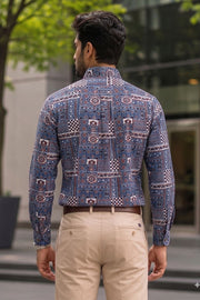 Blue Full Sleeve Ajrakh Printed Cotton Mens Shirt 10071164