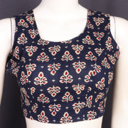 Navy Blue Sleeveless Cotton Block Printed Padded Blouse 10077151