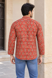 Red Full Sleeve Kalamkari Print Raglan Men's Shirt 10077844
