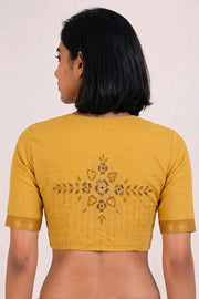 Mustard Yellow Aari Embroidered Mangalgiri Cotton Blouse 10070746