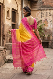 Yellow Semi Tussar Saree with Zari Border 10078213