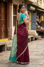 Maroon Kanjivaram Pure Silk Saree with Zari Border 10077897