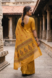 Mustard Yellow Striped Sungudi Saree 10078047