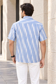 Blue Half Sleeve Handloom Ikat Cotton Men's Shirt 10077851
