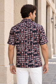 Black Half Sleeve Jahota Printed Cotton Mens Shirt 10074315