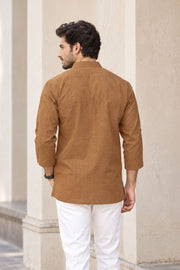 Brown Full Sleeve Slub Cotton Shirt Length Men's Kurta 10077840