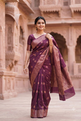 Brown Handloom Banarasi Muga Silk Saree 10074274