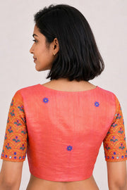 Pink Aari Embroidered Silk Blouse 10077731
