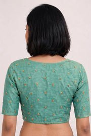 Green Aari Embroidered Chanderi Silk Cotton Blouse 10077776