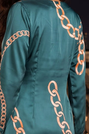 Teal Green Printed Vegan Charmeuse Silk Dress 10077276
