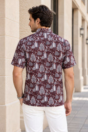 Brown Half Sleeve Jahota Printed Cotton Mens Shirt 10074413