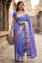 Azure Blue Pure Zari Bridal Kanjivaram Silk Saree 10063051