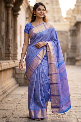 Azure Blue Pure Zari Bridal Kanjivaram Silk Saree 10063051
