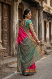 Pink Kanjivaram Pure Silk Saree With Rudrashtakam Border 10077895