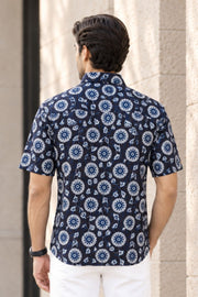 Blue Half Sleeve Jahota Printed Cotton Mens Shirt 10076225