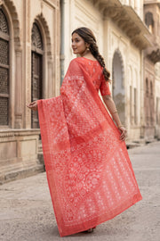 Coral PInk Chikankari Embroided Organza Saree 10078119