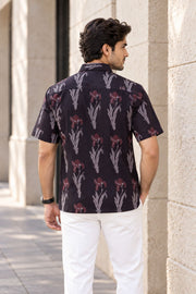 Black Half Sleeve Jahota Printed Cotton Mens Shirt 10074321