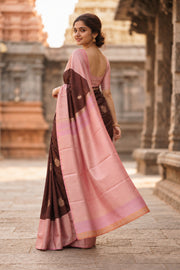 Brown Korvai Kanjivaram Silk Saree with Zari Border 10077916
