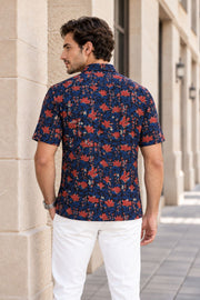 Blue Half Sleeve Jahota Printed Cotton Mens Shirt 10076223
