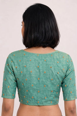 Green Aari Embroidered Chanderi Silk Cotton Blouse 10068925
