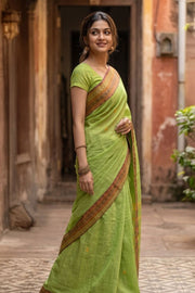 Leaf Green Handloom Chettinad Cotton Saree 10077307