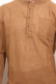Brown Full Sleeve Slub Cotton Shirt Length Men's Kurta 10077840