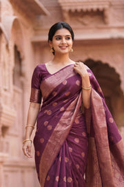 Brown Handloom Banarasi Muga Silk Saree 10074274