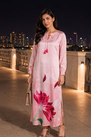 Pink Printed Vegan Charmeuse Silk Dress 10077277
