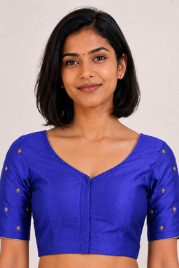 Azure Blue Aari Embroidered Tussar Silk Blouse 10070438