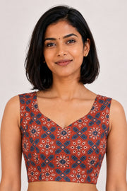 Red Ajrakh Printed Mashru Silk Blouse 10061030