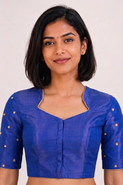 Blue Hand Embroidered Chanderi Silk Cotton Blouse 10077725