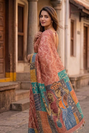 Brown Printed Semi Tussar Silk Saree With Tribal Motifs 10076268