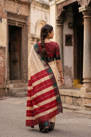 Beige Vegan Silk Kanjivaram Saree 10077941